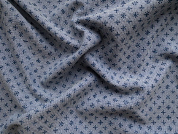 European Designer Deadstock – Cotton Chambray Oxford - Mini Motif - Indigo