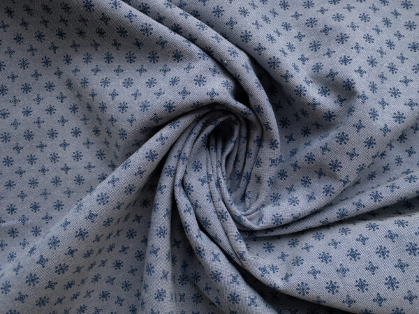 European Designer Deadstock – Cotton Chambray Oxford - Mini Motif - Indigo