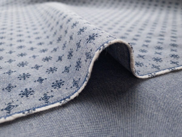 European Designer Deadstock – Cotton Chambray Oxford - Mini Motif - Indigo