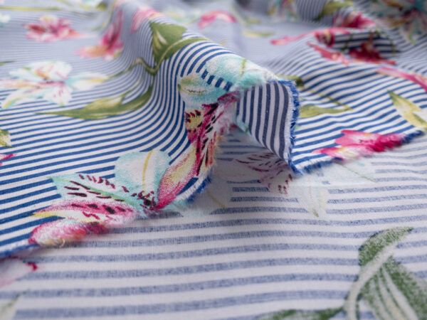 European Designer Deadstock - Cotton Stretch Shirting - Lily Stripe