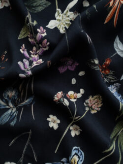 Amour Vert - Viscose Challis - Scattered Bouquet - Deep Navy