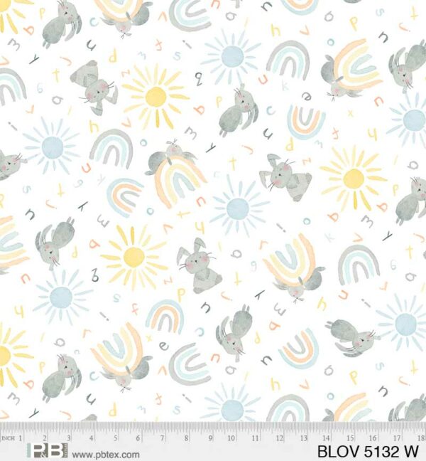 Quilting Cotton - Bunny Love - Tossed Bunnies - White