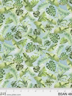 Quilting Cotton - Baby Safari Animals - Tropical Leaves - Green