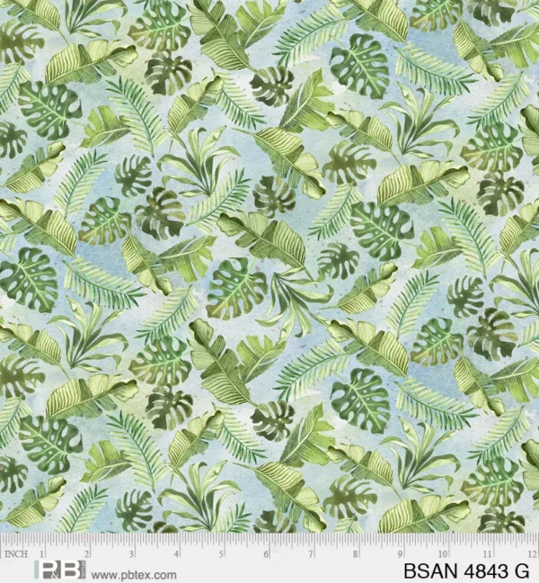 Quilting Cotton - Baby Safari Animals - Tropical Leaves - Green