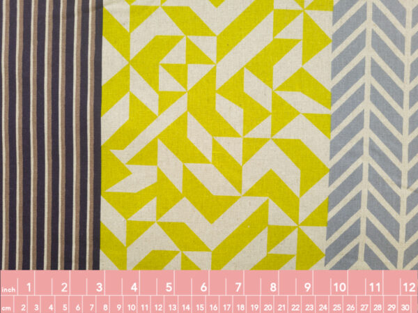 Japanese Linen/Cotton Canvas – Kikakika - Citron/Grey/Navy