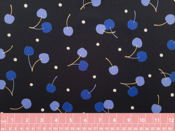 Japanese Cotton Oxford - Polka Dot Cherries - Black/Blue