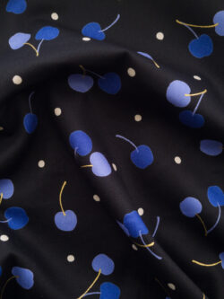 Japanese Cotton Oxford - Polka Dot Cherries - Black/Blue