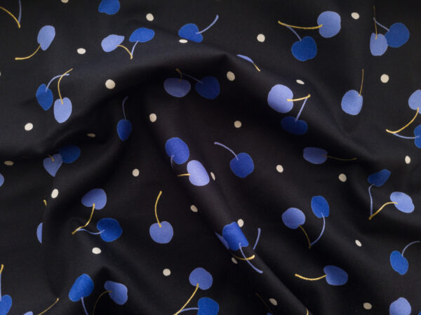 Japanese Cotton Oxford - Polka Dot Cherries - Black/Blue