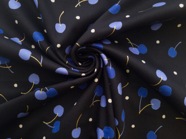 Japanese Cotton Oxford - Polka Dot Cherries - Black/Blue