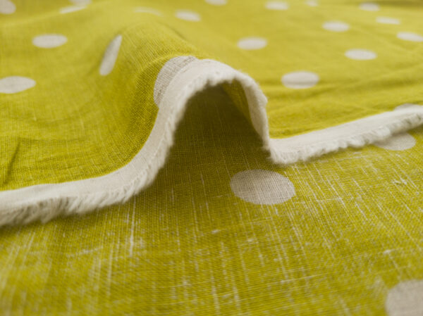 Japanese Linen Sheeting - Polka Dots - Citron/Natural