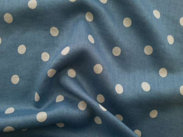 Japanese Linen Sheeting - Polka Dots - Denim/Natural