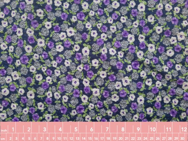 Japanese Cotton Seersucker Lawn - Ditsy Animal Floral - Navy/Purple