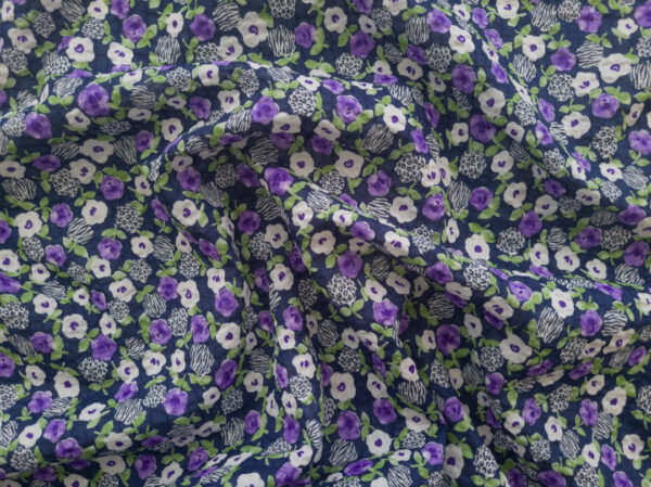 Japanese Cotton Seersucker Lawn - Ditsy Animal Floral - Navy/Purple