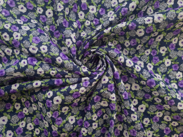 Japanese Cotton Seersucker Lawn - Ditsy Animal Floral - Navy/Purple