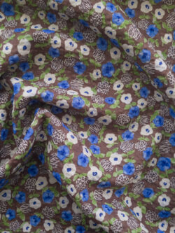 Japanese Cotton Seersucker Lawn - Ditsy Animal Floral - Brown/Blue