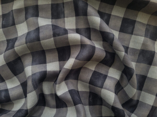 Japanese Linen/Cotton Twill - Watercolor Check - Charcoal