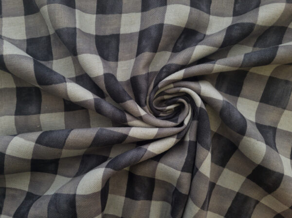 Japanese Linen/Cotton Twill - Watercolor Check - Charcoal