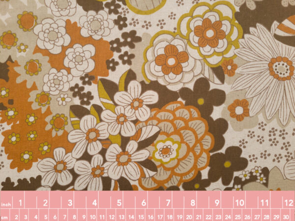 Japanese Cotton/Linen Canvas - 70s Wallpaper Floral - Brown