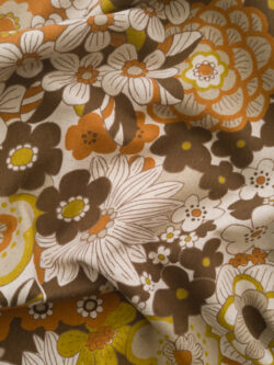 Japanese Cotton/Linen Canvas - 70s Wallpaper Floral - Brown