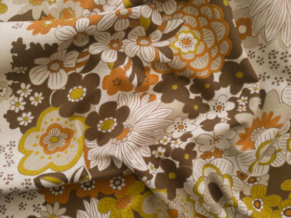 Japanese Cotton/Linen Canvas - 70s Wallpaper Floral - Brown