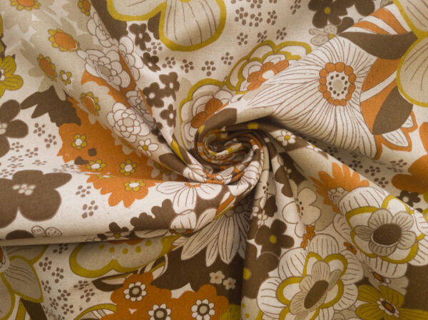 Japanese Cotton/Linen Canvas - 70s Wallpaper Floral - Brown