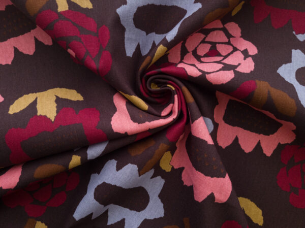 Japanese Cotton/Linen Canvas - Wanderlust - Paper Floral - Brown