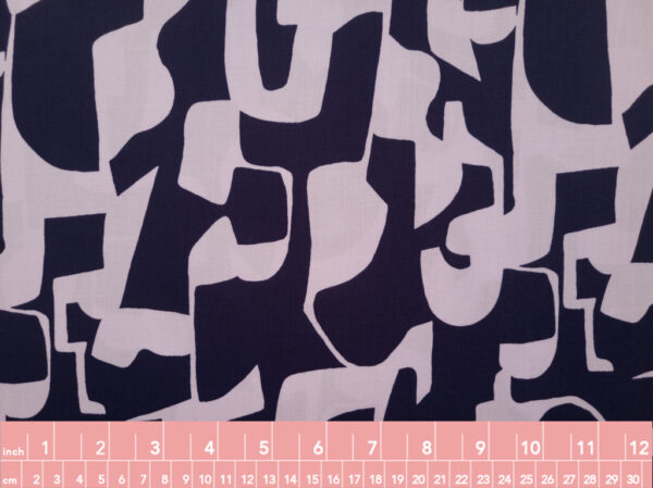 Rayon Challis - Abstract Shapes - Navy/Lavender