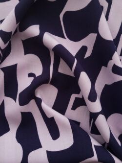 Rayon Challis - Abstract Shapes - Navy/Lavender