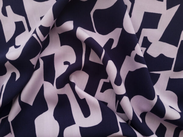 Rayon Challis - Abstract Shapes - Navy/Lavender