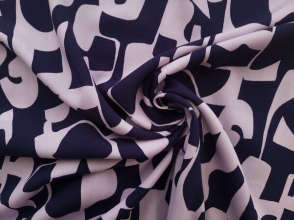 Rayon Challis - Abstract Shapes - Navy/Lavender