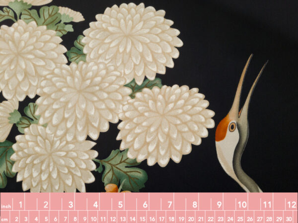 Designer Deadstock - Silk Crepe de Chine Panel - Stork & Chrysanthemums