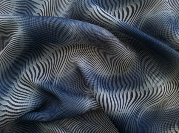 Designer Deadstock - Silk Chiffon - Wavy Navy