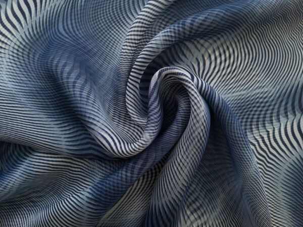 Designer Deadstock - Silk Chiffon - Wavy Navy