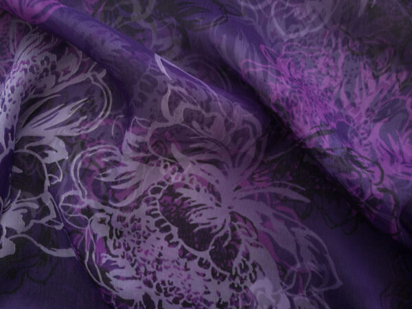 Designer Deadstock - Silk Crinkle Georgette - Shadow Floral - Purple