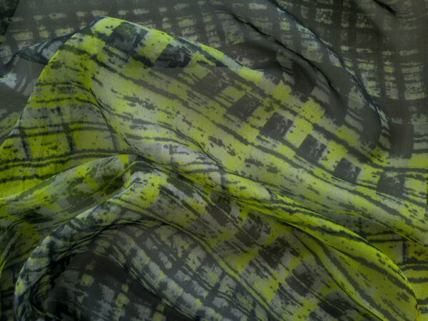 Designer Deadstock - Silk/Cotton Chiffon - Static - Black/Lime