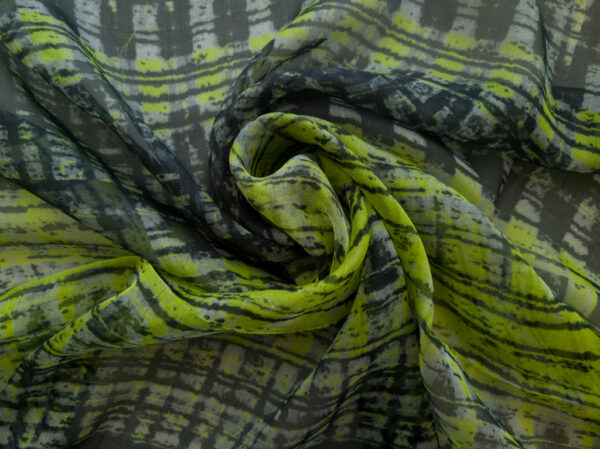 Designer Deadstock - Silk/Cotton Chiffon - Static - Black/Lime