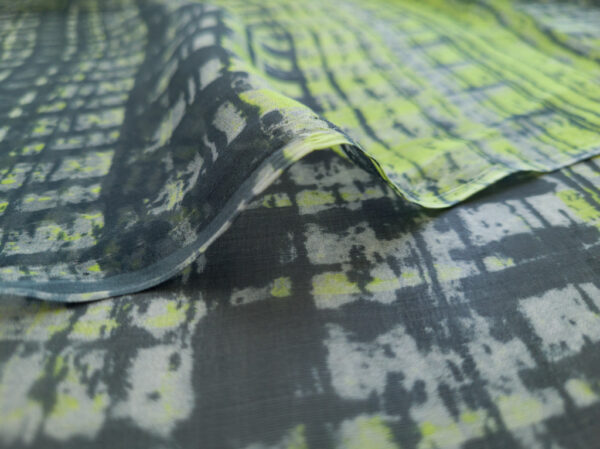 Designer Deadstock - Silk/Cotton Chiffon - Static - Black/Lime