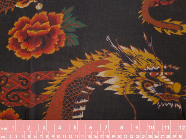 Designer Deadstock - Silk Chiffon - Dancing Dragon - Black/Red