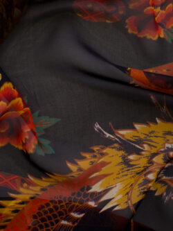 Designer Deadstock - Silk Chiffon - Dancing Dragon - Black/Red