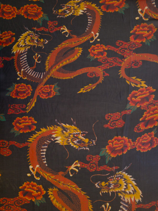 Designer Deadstock - Silk Chiffon - Dancing Dragon - Black/Red