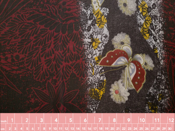 Designer Deadstock - Silk Chiffon - Butterfly Grove - Black/Red