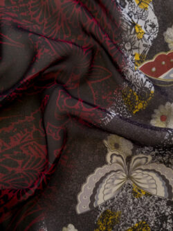 Designer Deadstock - Silk Chiffon - Butterfly Grove - Black/Red