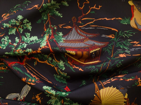 Designer Deadstock - Silk Habotai - Forest Pagoda