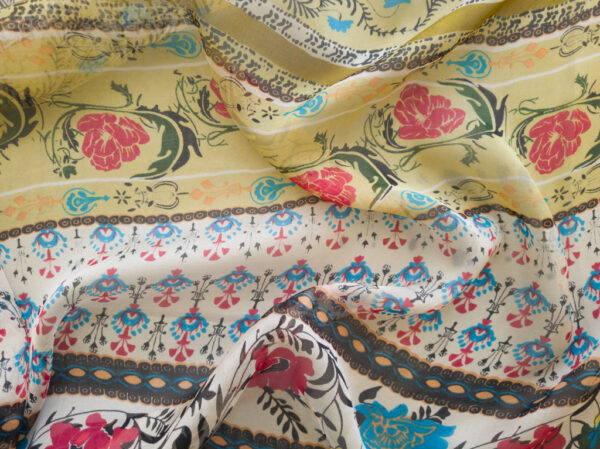 Designer Deadstock - Silk Chiffon - Floral Stripes