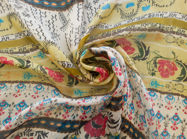 Designer Deadstock - Silk Chiffon - Floral Stripes