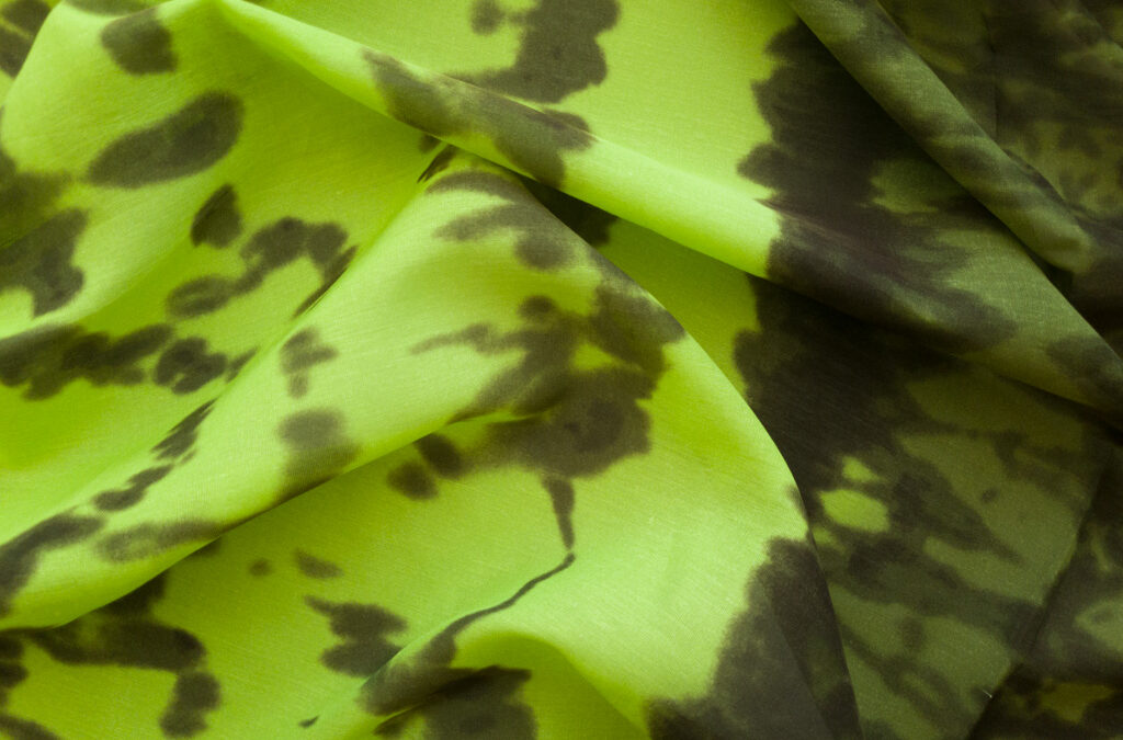 Designer Deadstock – Silk/Cotton Voile Border Print – Liquid Lime
