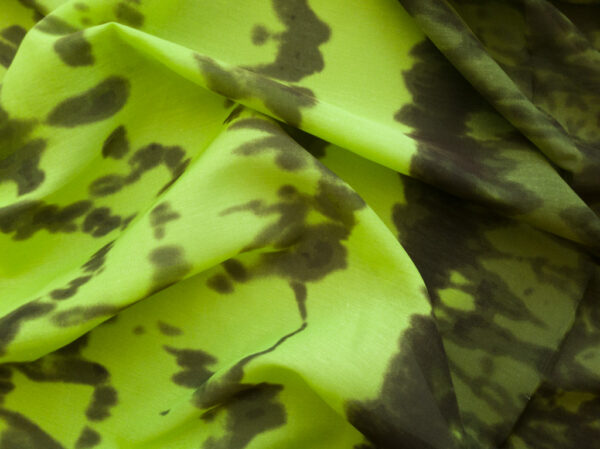 Designer Deadstock - Silk/Cotton Voile Border Print - Liquid Lime