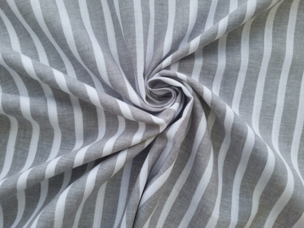 Designer Deadstock - Yarn Dyed Cotton Chambray - Stripes - Grey/White