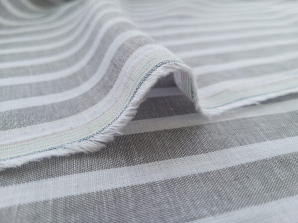 Designer Deadstock - Yarn Dyed Cotton Chambray - Stripes - Grey/White