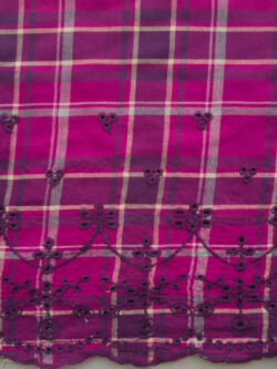 Designer Deadstock - Yarn Dyed Cotton Eyelet Scallop Border - Magenta Plaid